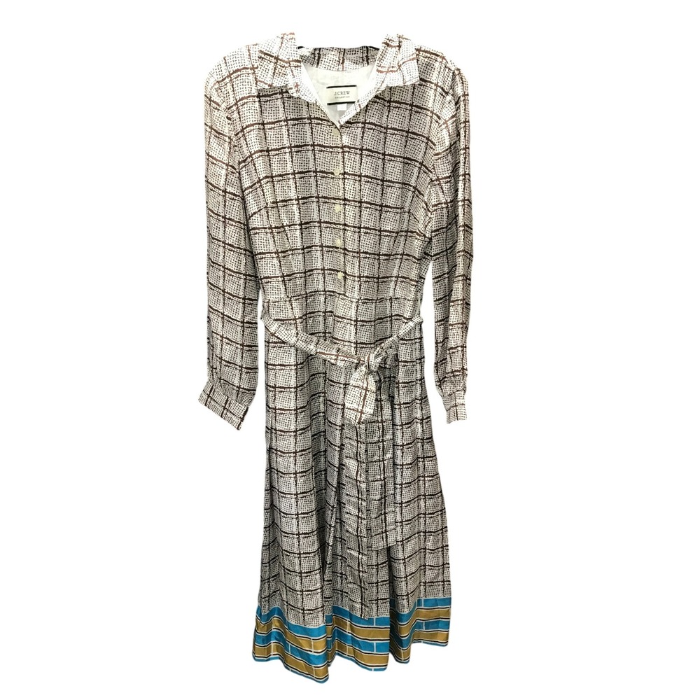 J.Crew White Brown‎ Pattern  Long Sleeve Long Dress